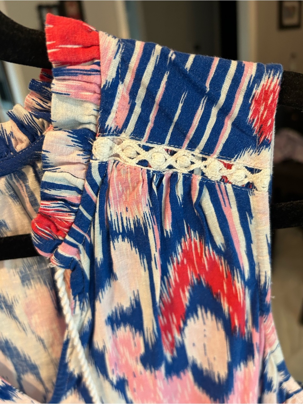 crown & ivy Blue White Pink Printed Sleeveless Ruffle-Hem Dress - Picture 5 of 9